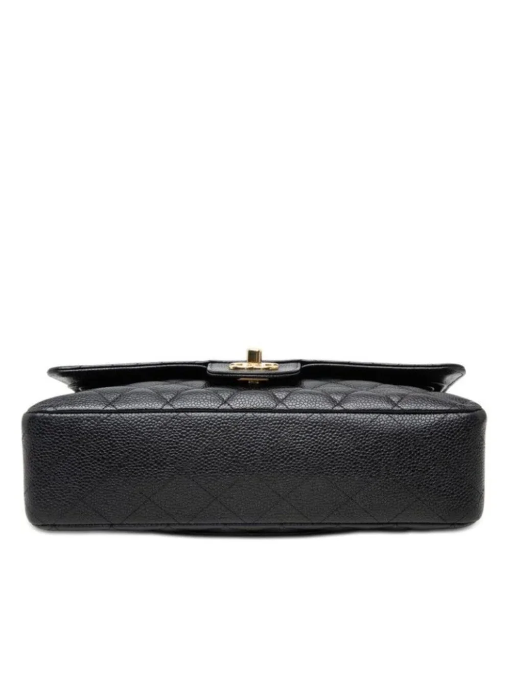 Chanel CC Logo Quilted Double Flap Chain Shoulder Bag Black Gold Caviar Leather